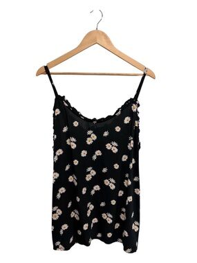 2/$25 Ricki’s Women’s Black Daisy Print Camisole Top Ruffled Neckline